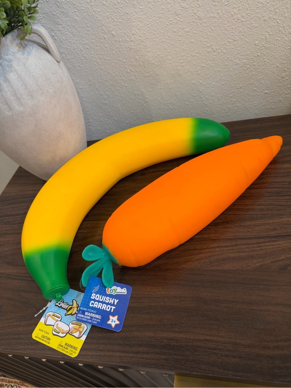 Squishy Carrot & Banana Plush Toy Set - Bright Orange & Yellow/Green